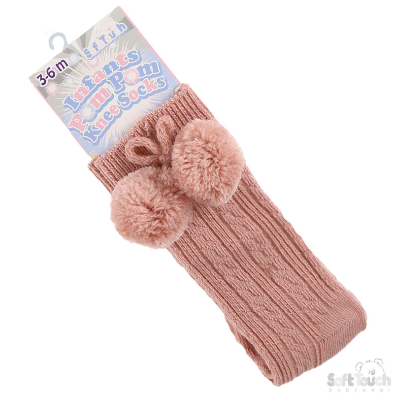 Rose Gold Knee Length Pom Pom Socks No. S47-RO
