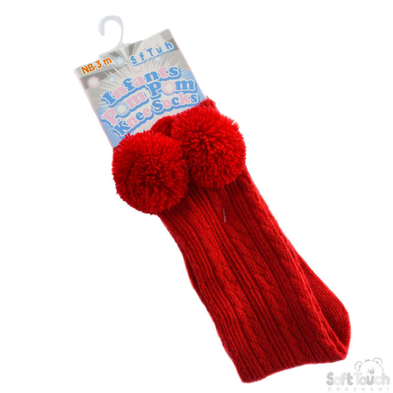 Red Knee Length Pom Pom Socks No. S47-R