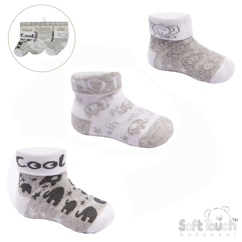 Grey 3 Pack Turnover Socks : S504