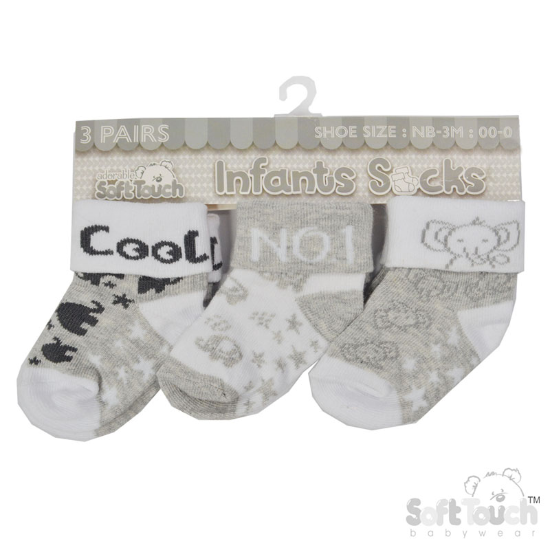 Grey 3 Pack Turnover Socks : S504
