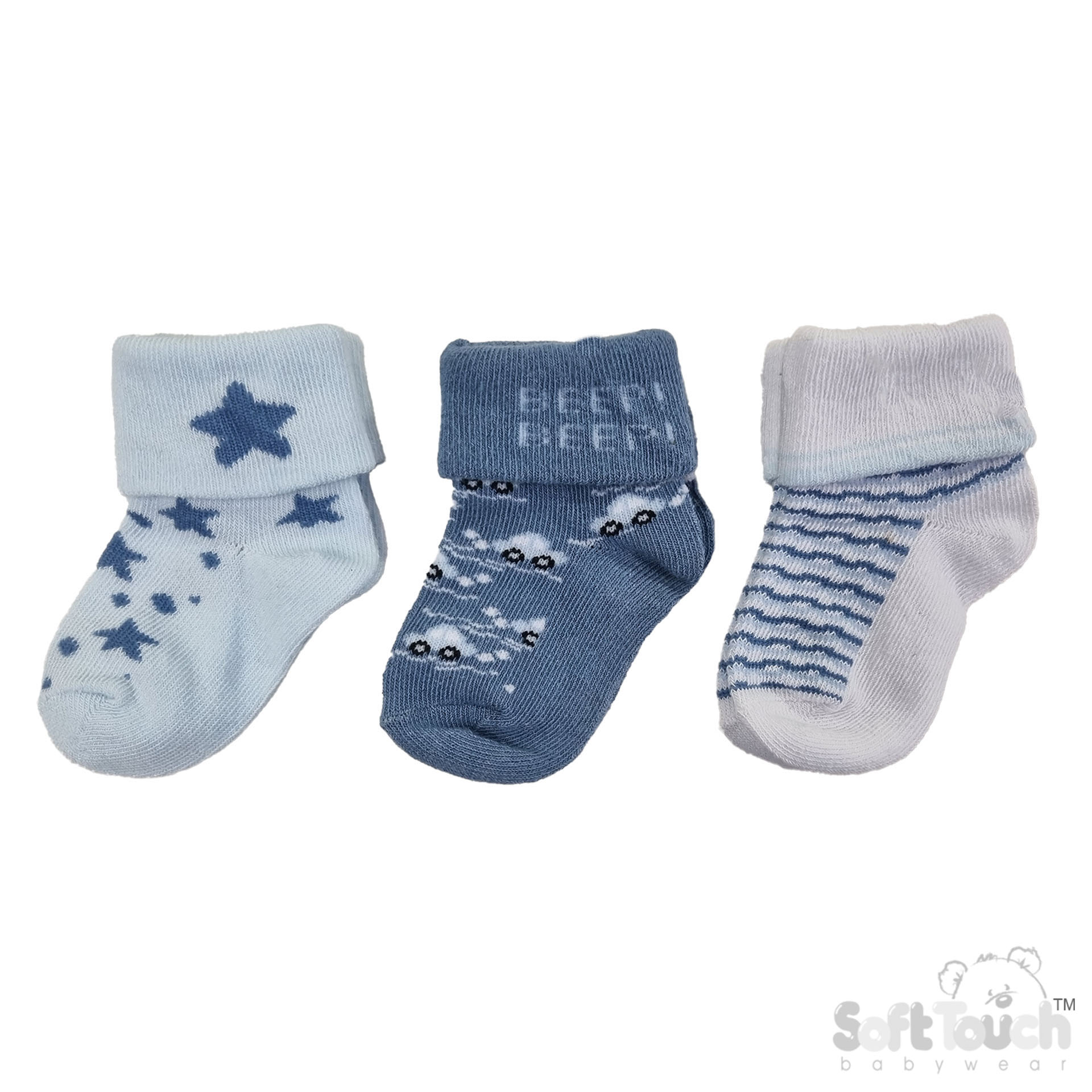 3 Pack Blue Turnover Socks : S506-B