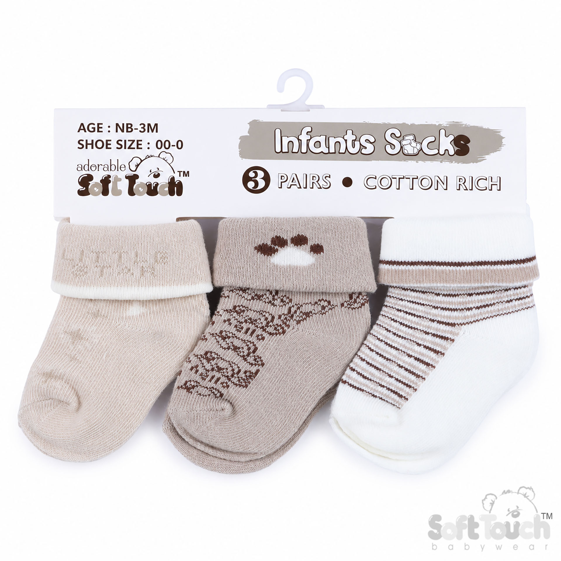  3 Pack Coffee Turnover Socks : S506-COF-NB-3