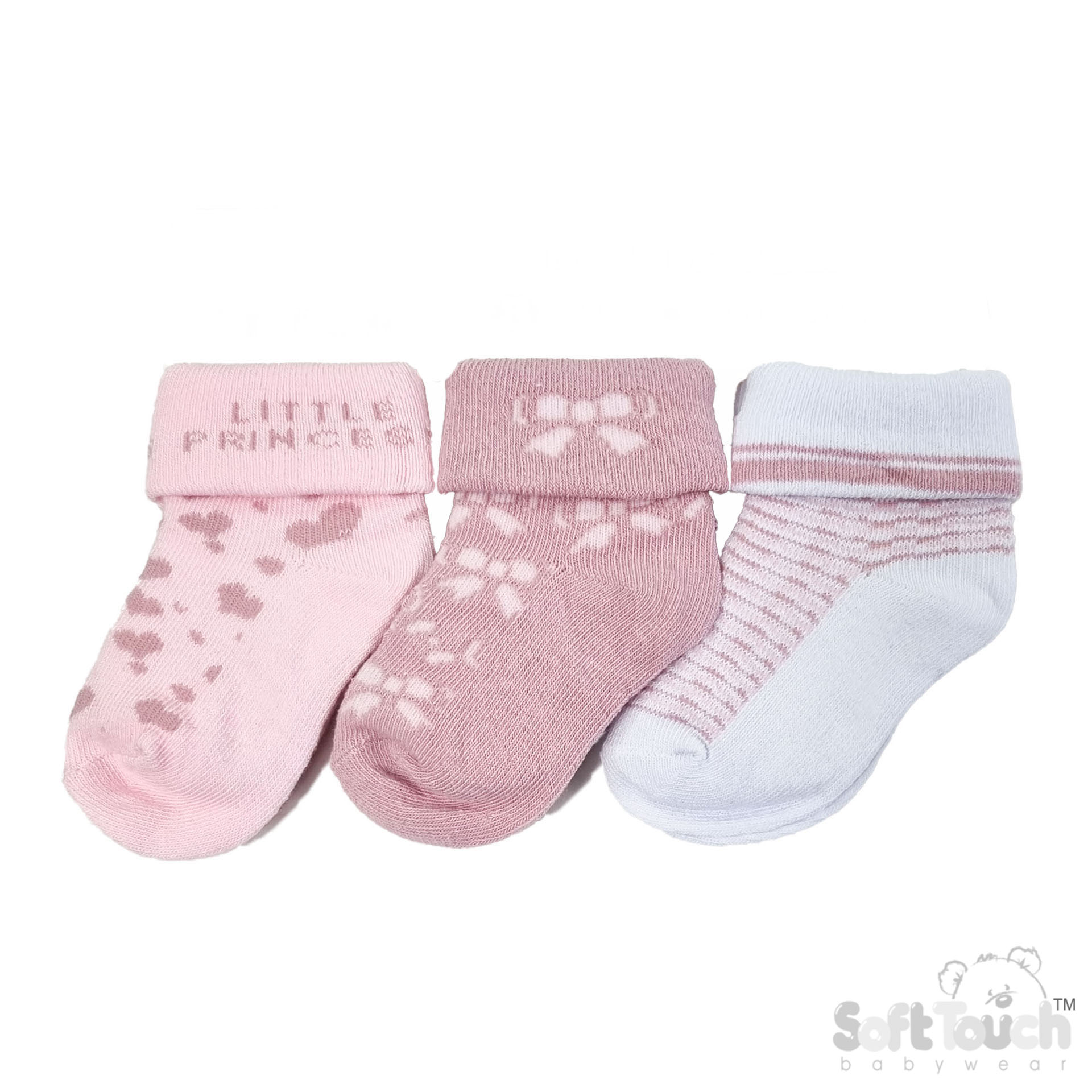 3 Pack Pink Turnover Socks : S506-P-NB-3
