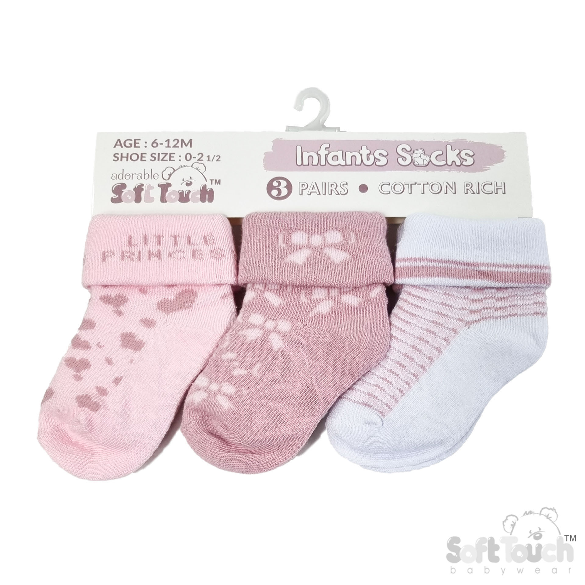3 Pack Pink Turnover Socks : S506-P