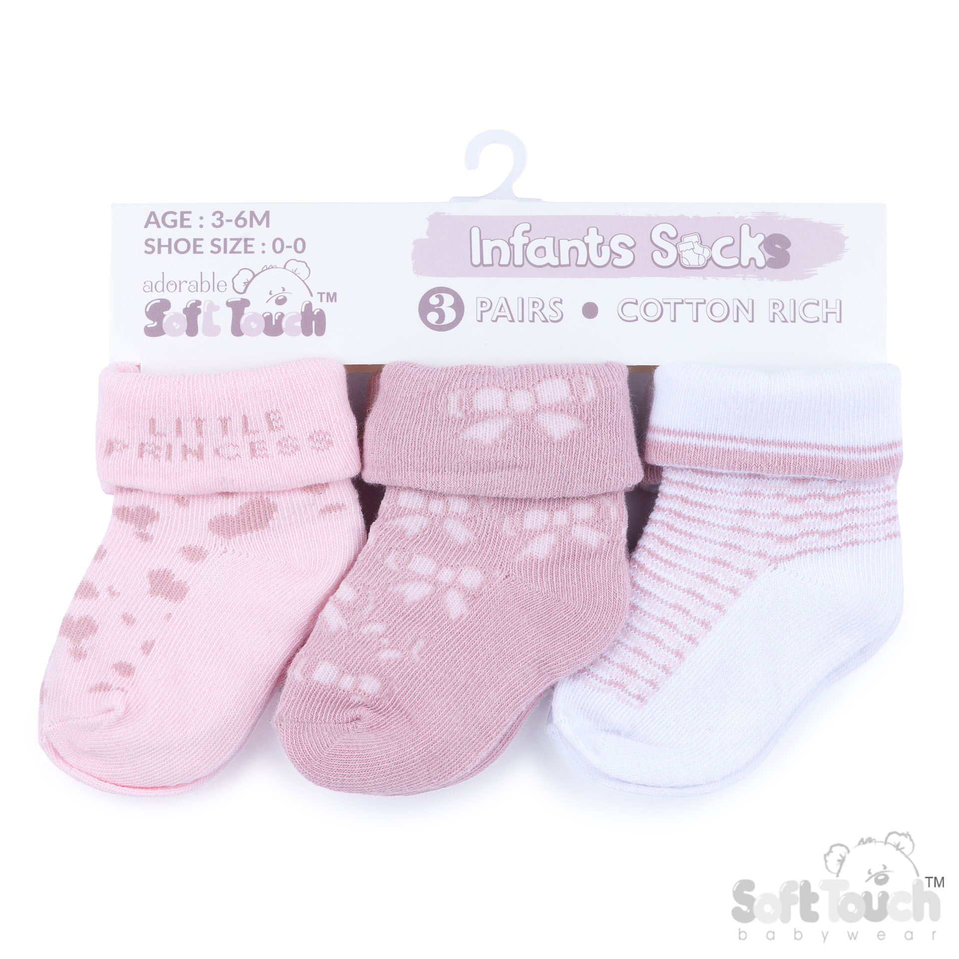 3 Pack Pink Turnover Socks : S506-P