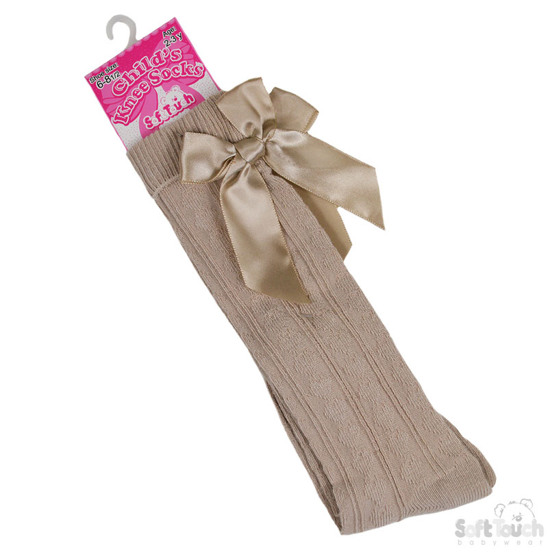 Beige Childrens Knee Length Socks W/Bow No. S51-BE