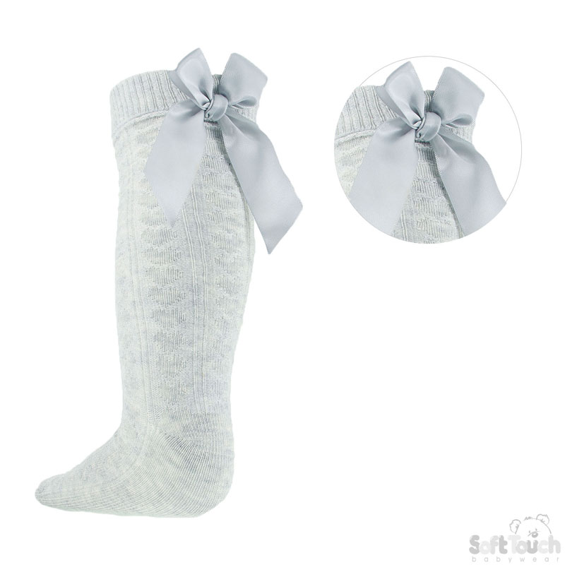 Grey 18m-6y Ribbed Knee Length W/Bow S51-G