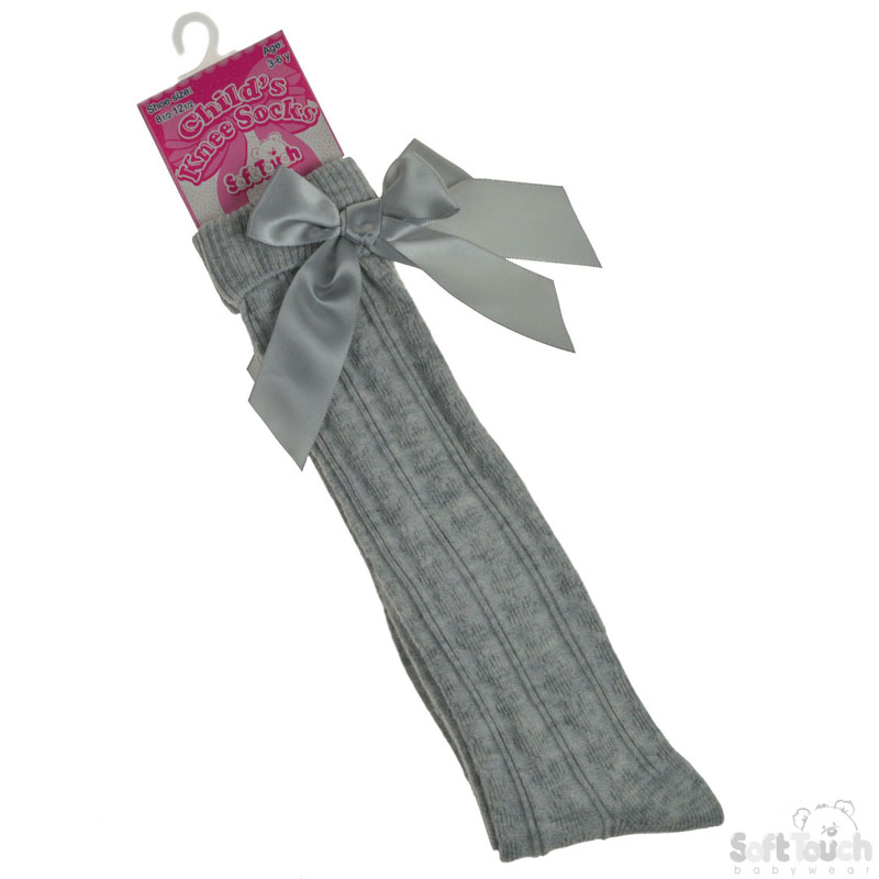 Grey 18m-6y Ribbed Knee Length W/Bow S51-G