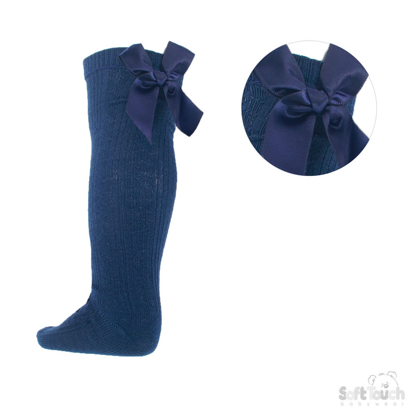 Navy Childrens Knee Length Socks W/Bow No. S51-N