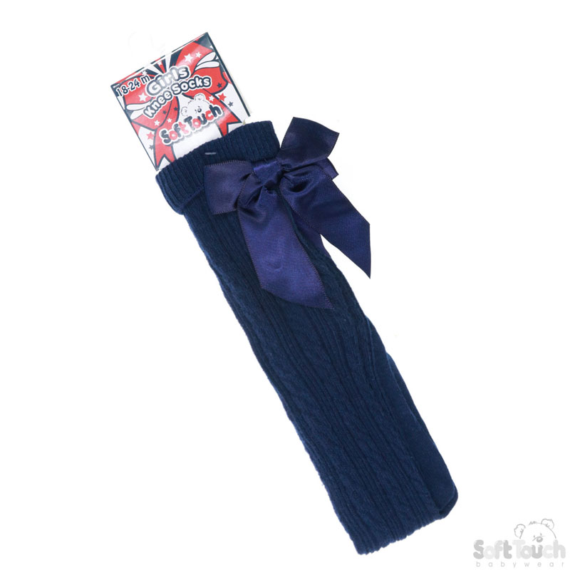 Navy Childrens Knee Length Socks W/Bow No. S51-N