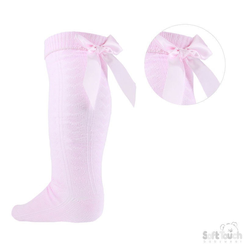 Pink Childrens Knee Length Socks  W/Bow No. S51-P