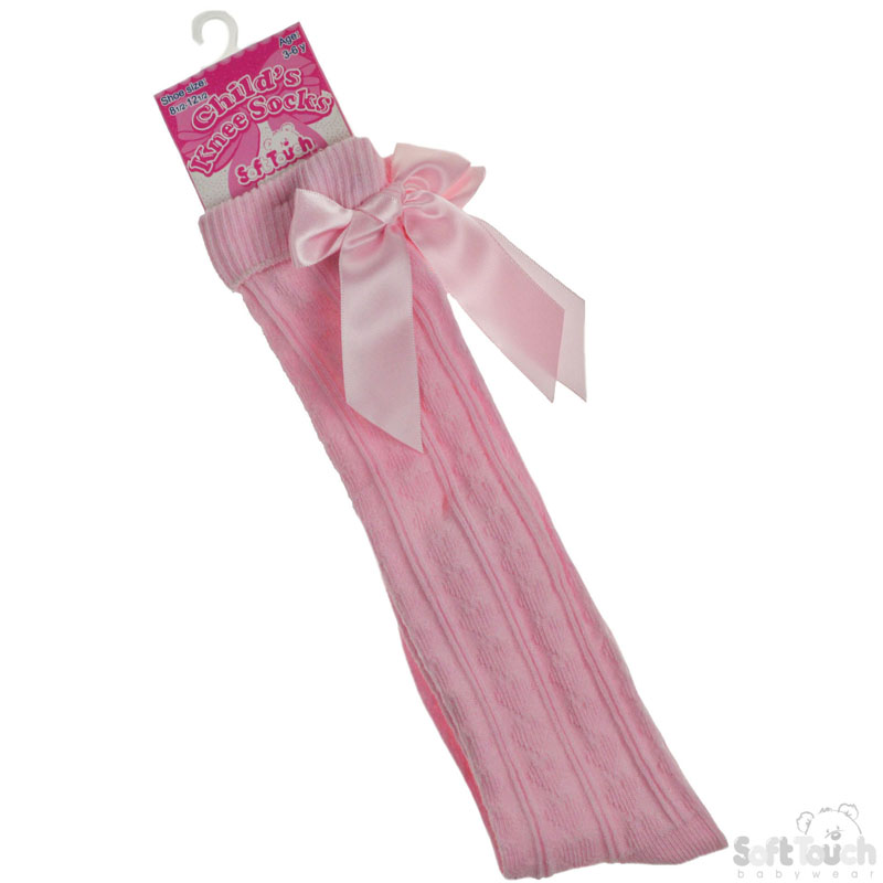 Pink Childrens Knee Length Socks  W/Bow No. S51-P
