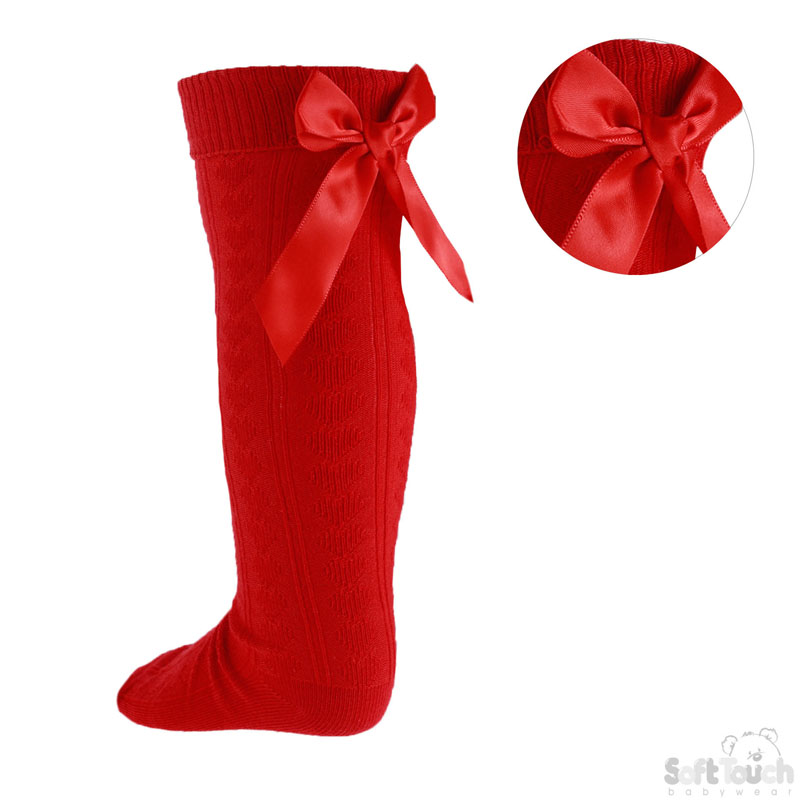 Red Childrens Knee Length Socks W/Bow No. S51-R