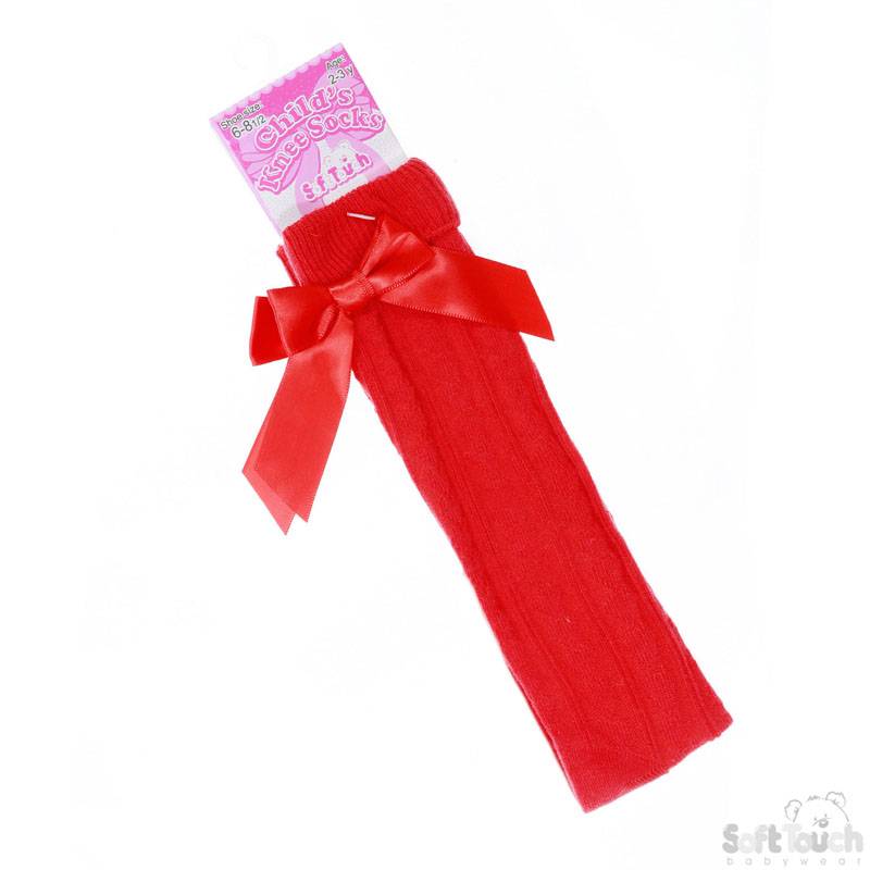 Red Childrens Knee Length Socks W/Bow No. S51-R