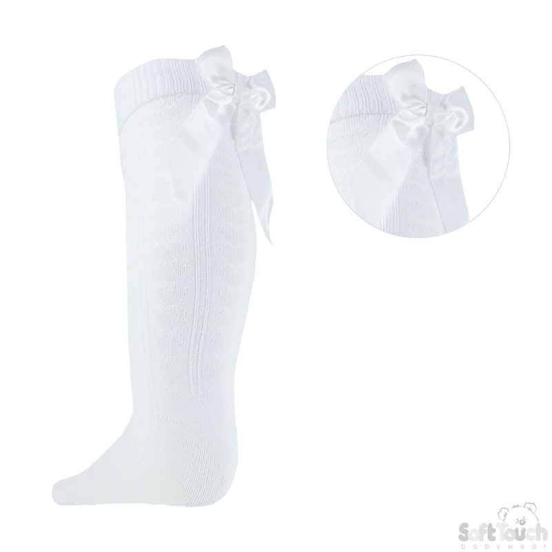 White Childrens Knee Length Socks W/Bow No. S51-W