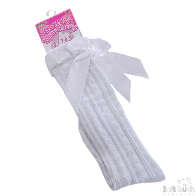 White Childrens Knee Length Socks W/Bow No. S51-W