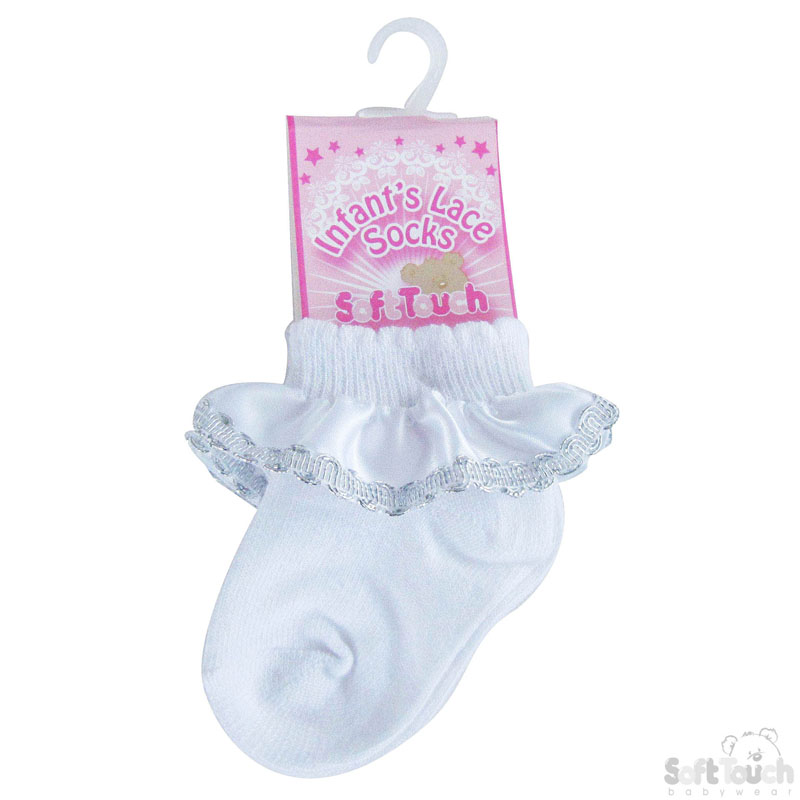 Plain Socks w/Satin & Silver Trim: S52-W