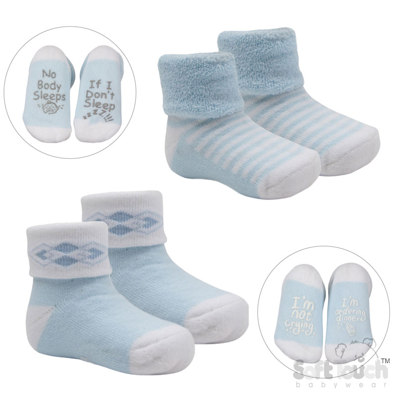 Blue 2 Pack Anti-Slip Terry Socks No. S520-B