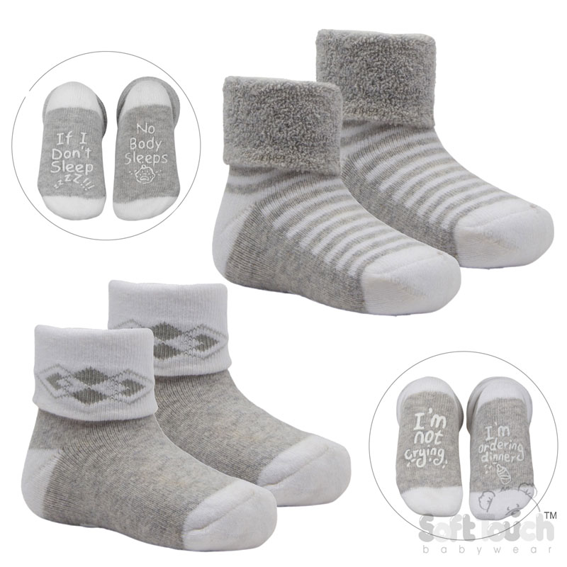 Grey 2 Pack Anti-Slip Terry Socks No. S520-G