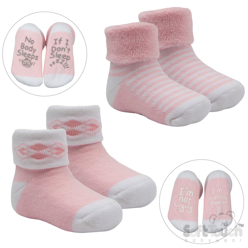 Pink 2 Pack Anti-Slip Terry Socks No. S520-P