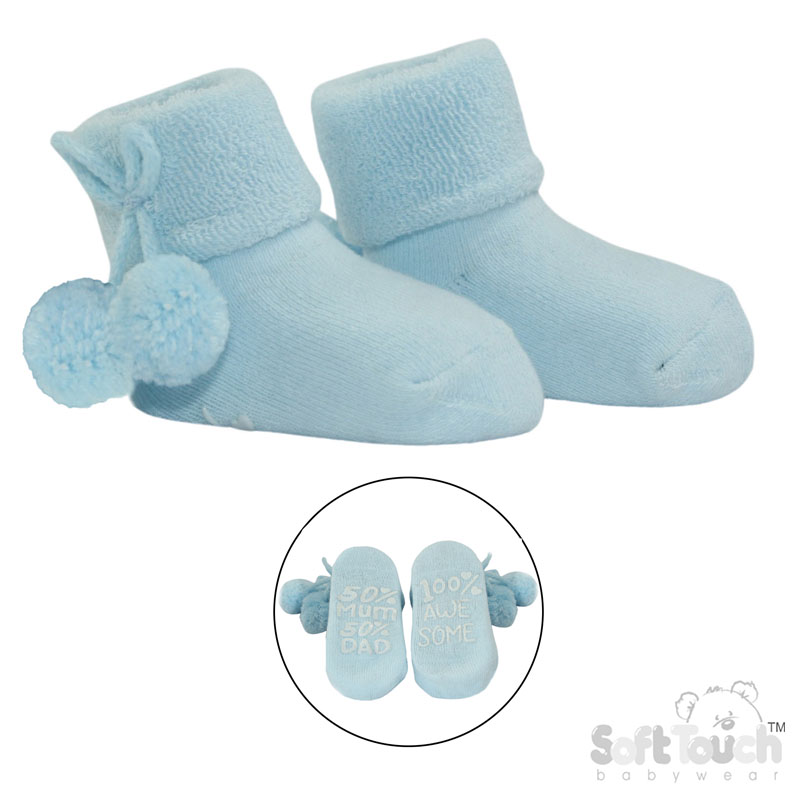 Anti-Slip Terry Socks w/Pom Pom No. S522-B