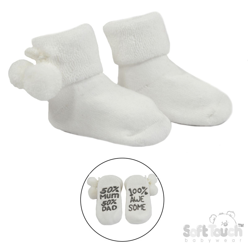 Anti-Slip Terry Socks w/Pom Pom No. S522-W