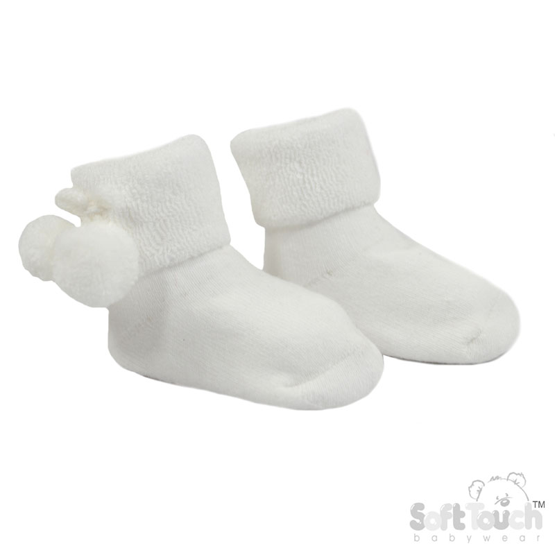 Anti-Slip Terry Socks w/Pom Pom No. S522-W