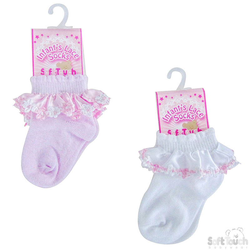 Plain Socks W/Satin Lace & Flower Trim No. S54