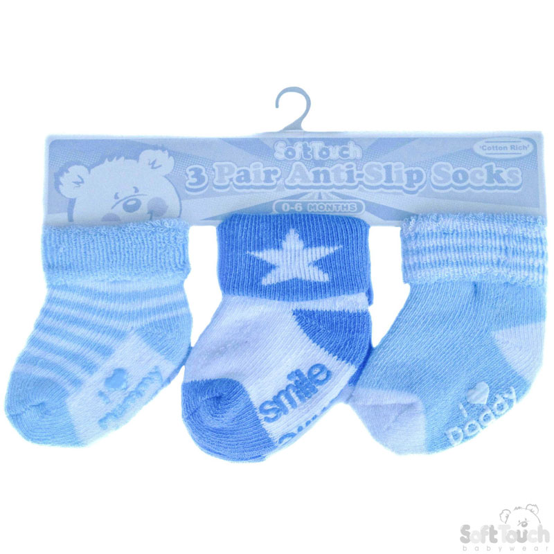 3 Pack Anti-Slip Terry Socks: S60-B