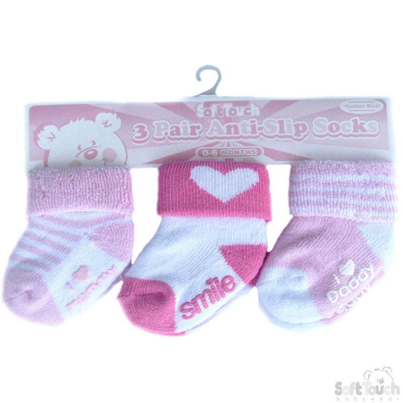 3 Pack Anti-Slip Terry Socks: S60-P