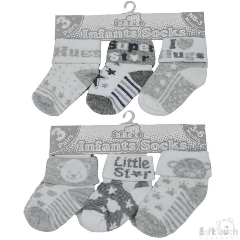Grey 3 Pack Socks No.S62
