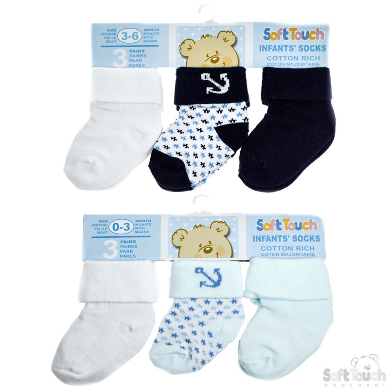 Boys 3 Pack Turnover Socks: S64