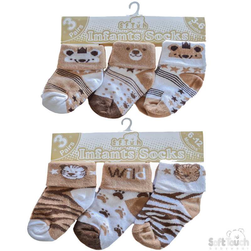 Brown 3 Pack Socks No.S65