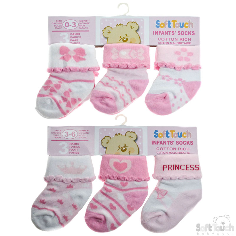 Girls 3 Pack Turnover Socks: S67-17