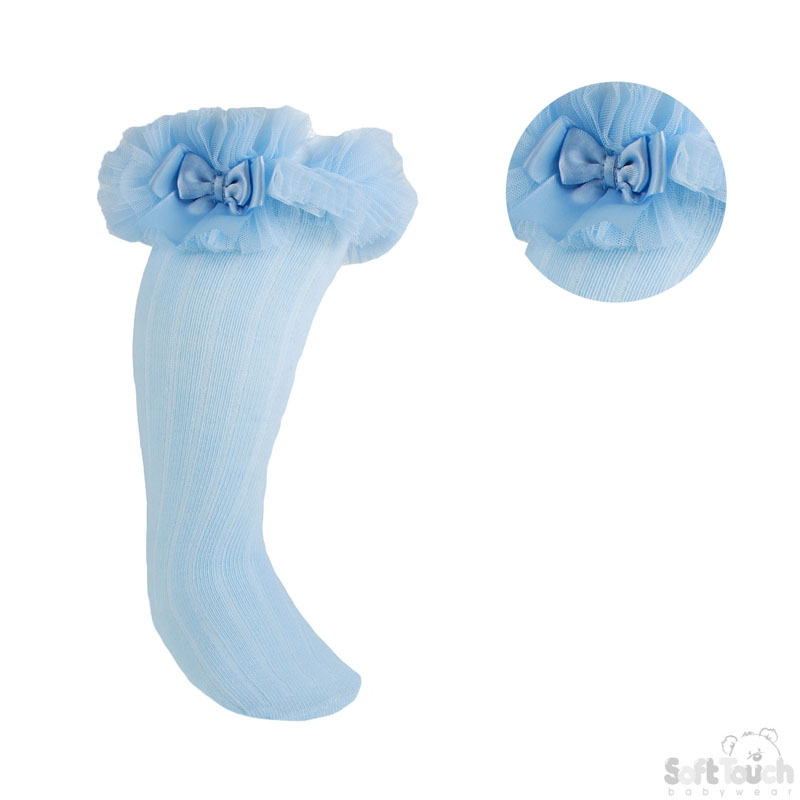 Blue Frilly Infants Knee Length Socks No. S72-B