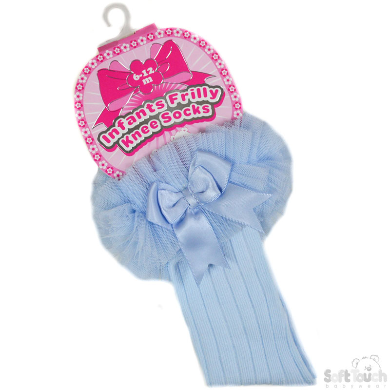 Blue Frilly Infants Knee Length Socks No. S72-B