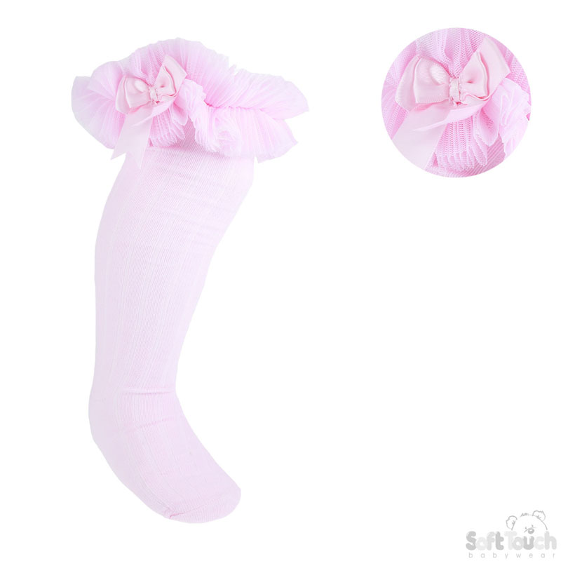 Pink Frilly Knee Socks W/Bow No. S72-P