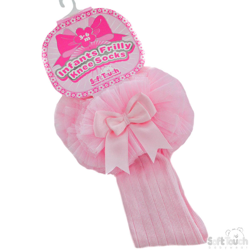 Pink Frilly Knee Socks W/Bow No. S72-P