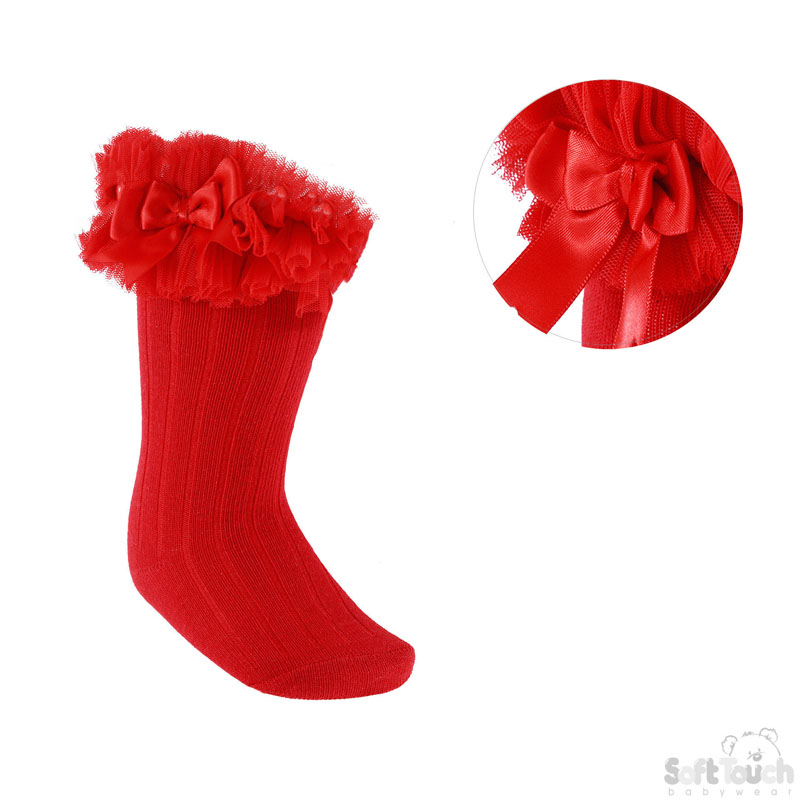 Red Frilly Knee Socks W/Bow No. S72-R