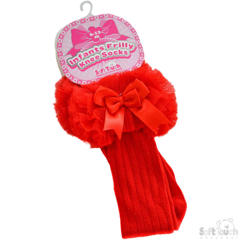 Red Frilly Knee Socks W/Bow No. S72-R