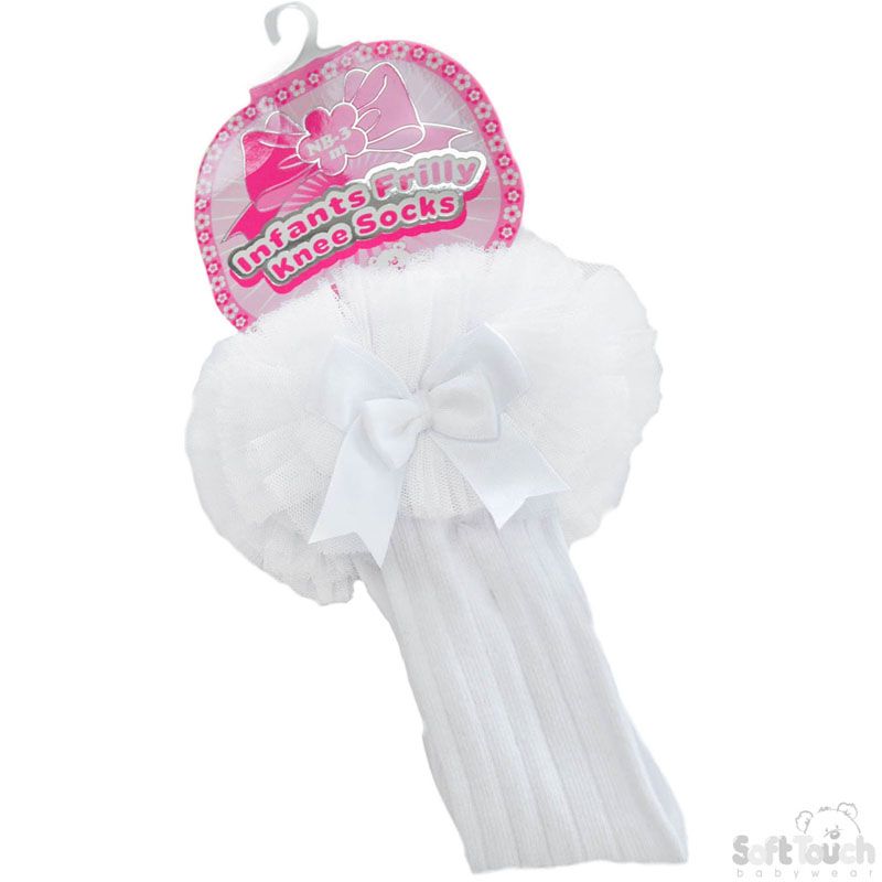 White Frilly Knee Socks W/Bow No. S72-W