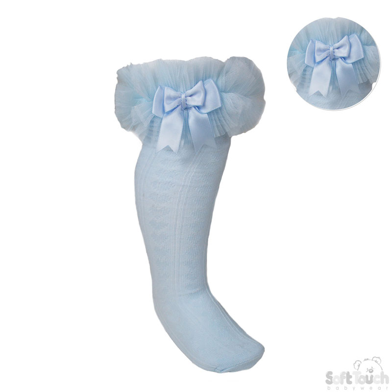 Blue Childrens Frilly Knee Length Socks No.S75-B