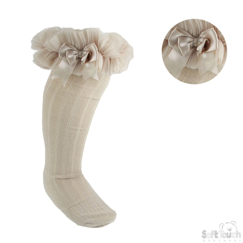 Beige Childrens Frilly Knee Length Socks No. S75-BE