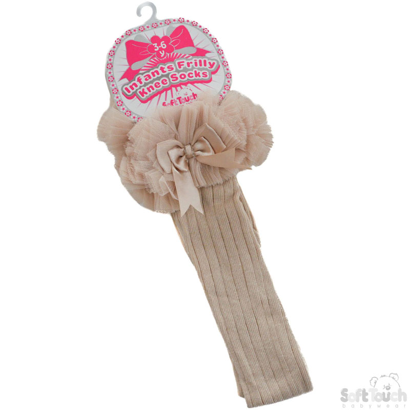 Beige Childrens Frilly Knee Length Socks No. S75-BE