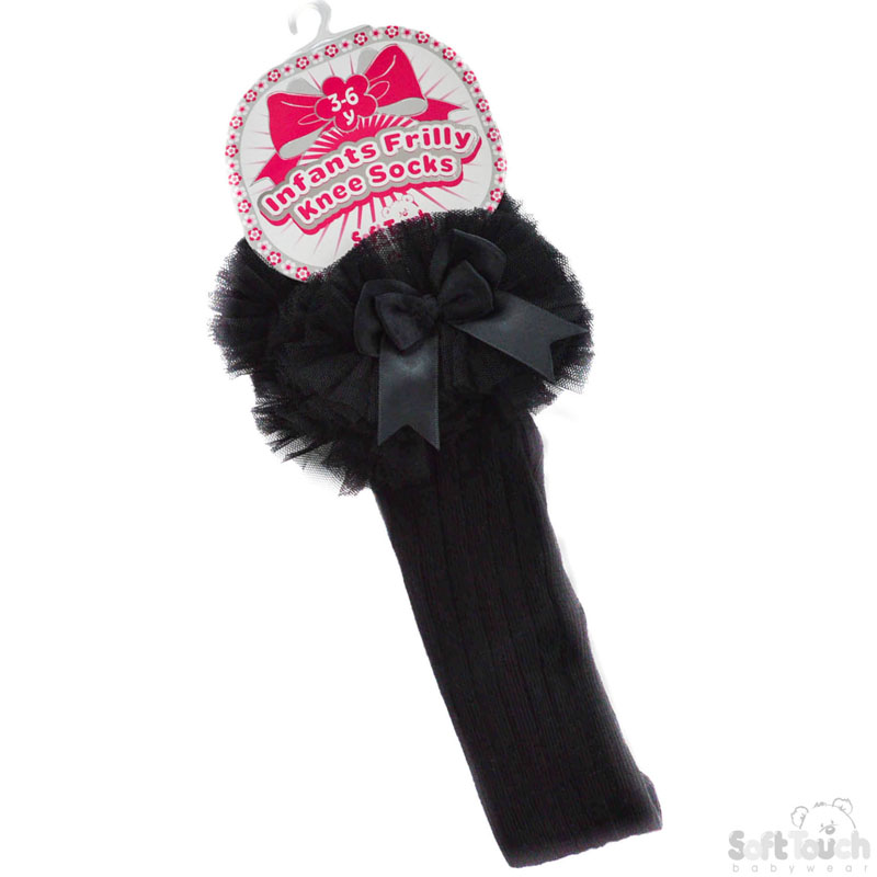 Black Childrens FrillyKnee Length Socks No. S75-BLK