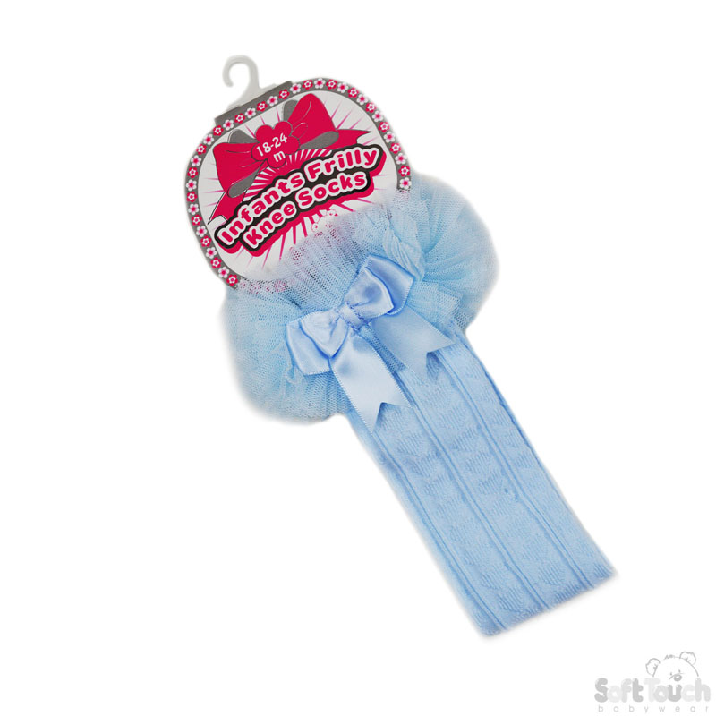 Blue Childrens Frilly Knee Length Socks No.S75-B