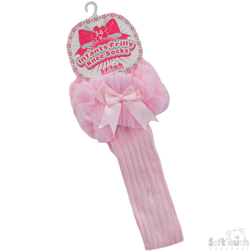 Pink Childrens Frilly Knee Length Socks No. S75-P