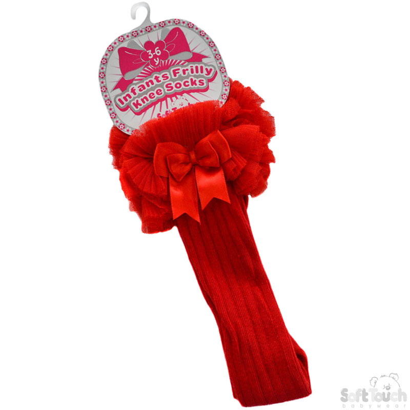 Red Childrens Frilly Knee Length Socks No. S75-R