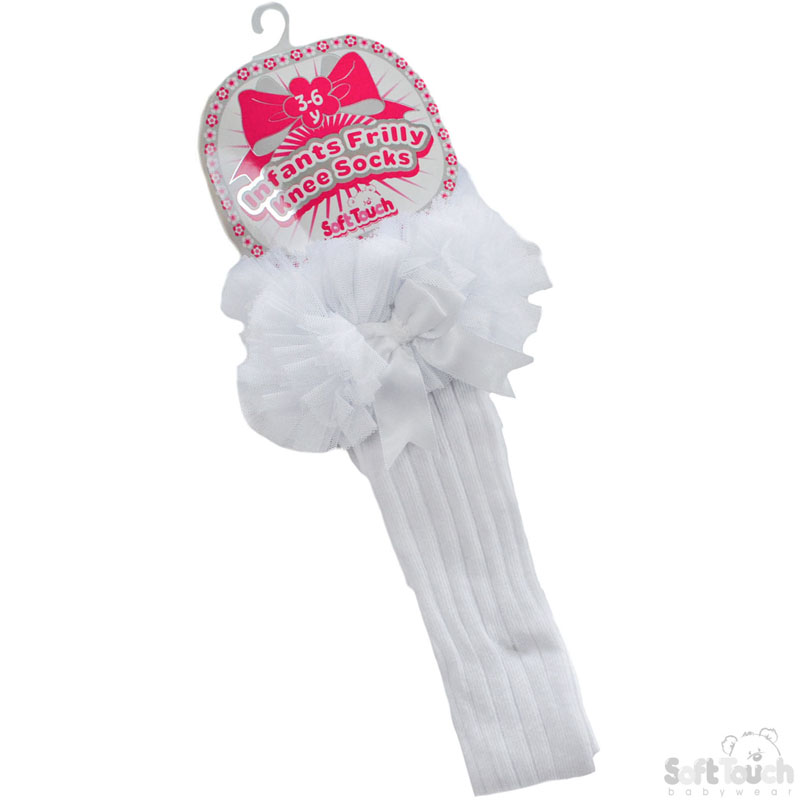 White Childrens Frilly Knee Length Socks No. S75-W