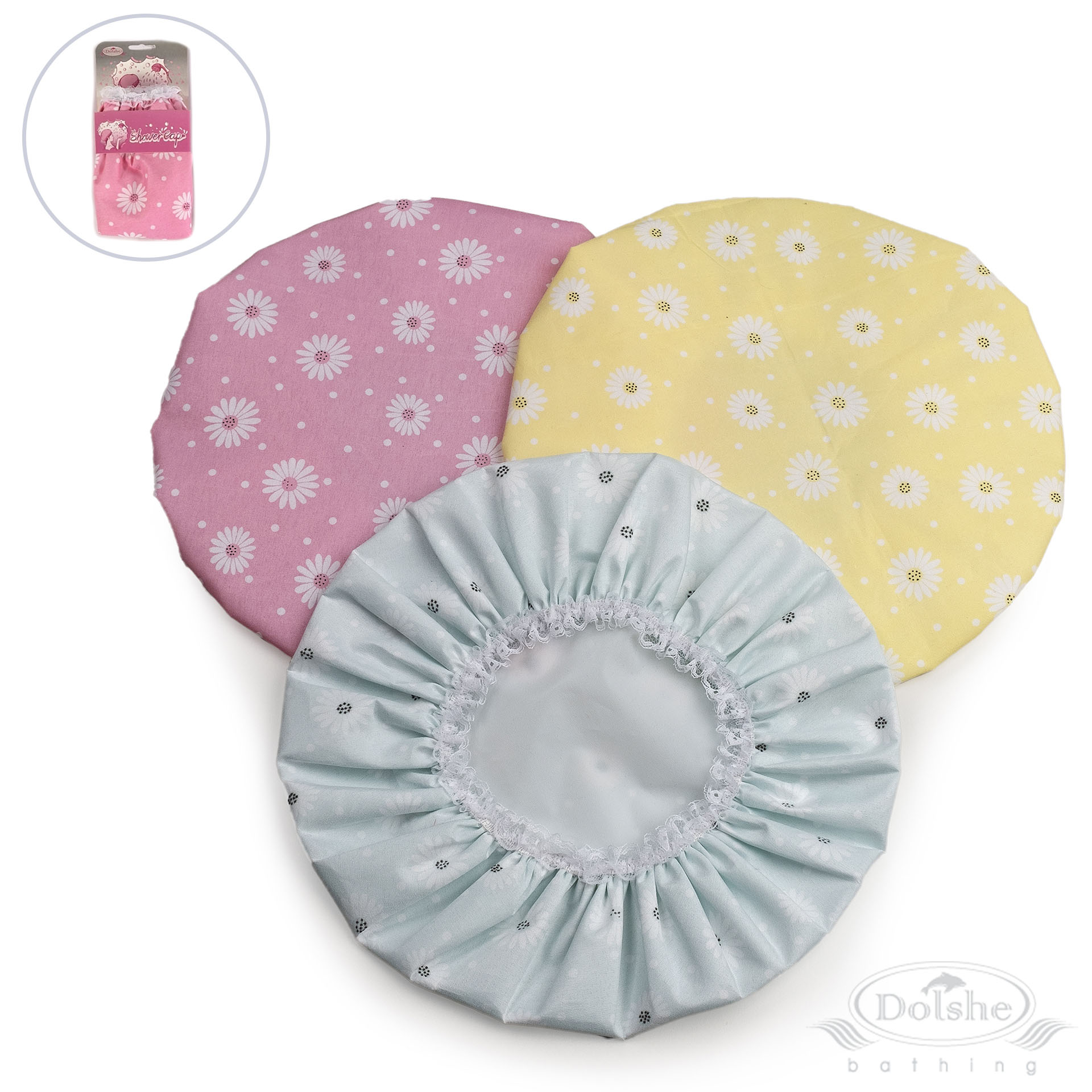 Daisy Print Shower Cap in Headercard : S766-HC